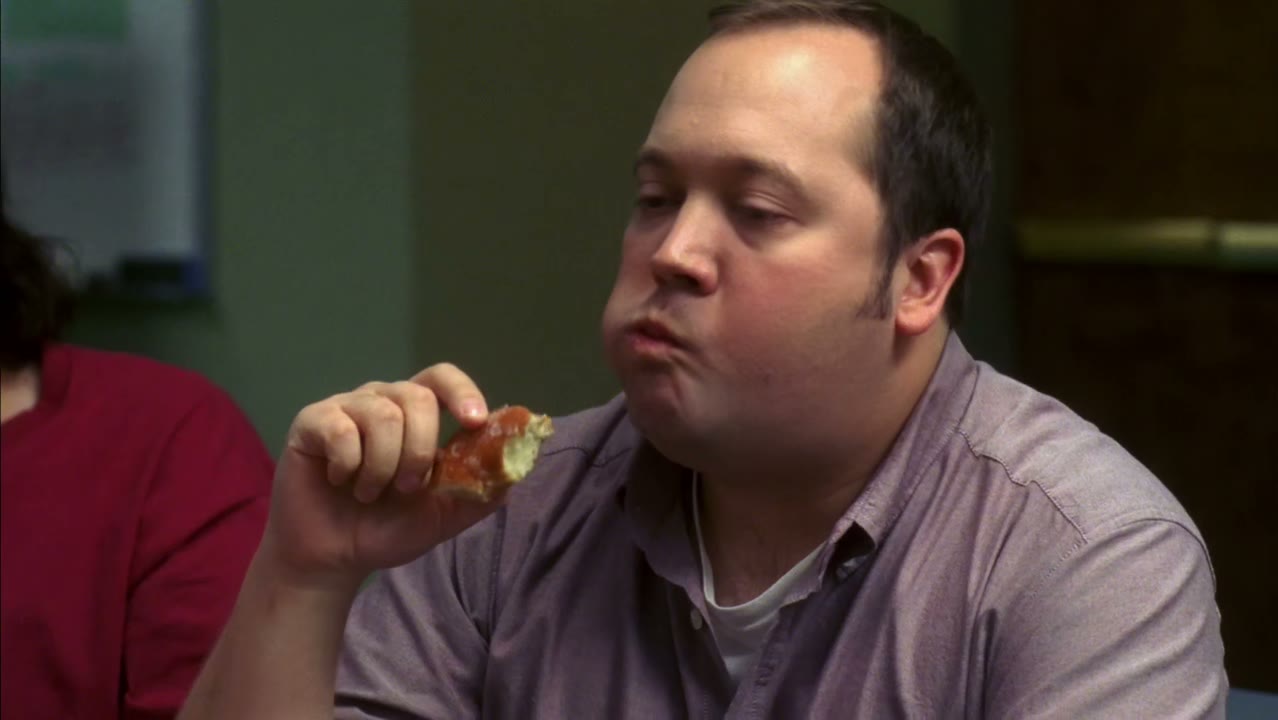 Like when Lutz here has a good hand, he stops eating.