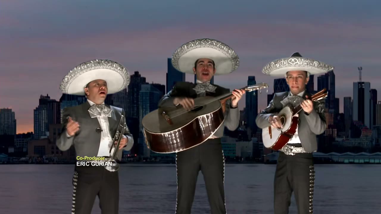 [Mariachi music]