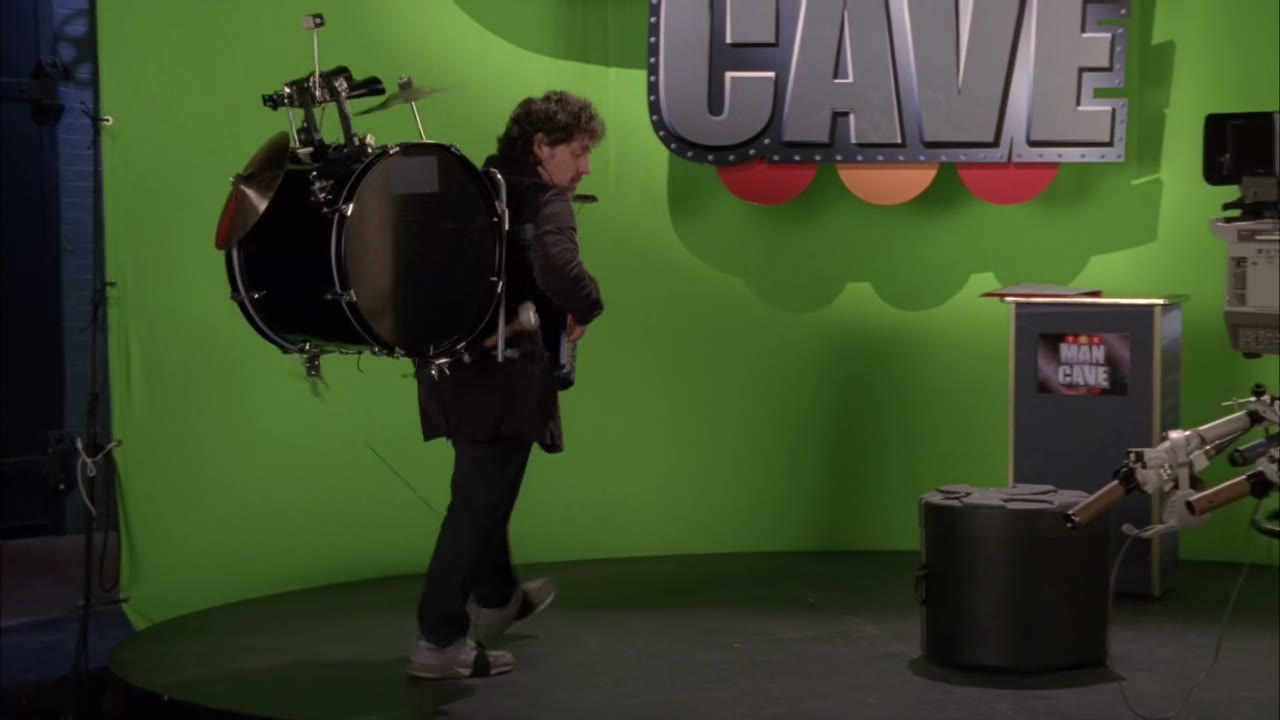 [Clang, bass drum pounding]