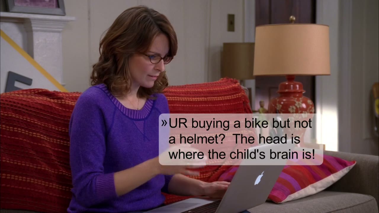 You're buying a bike but not a helmet? The head is where the child's brain is!